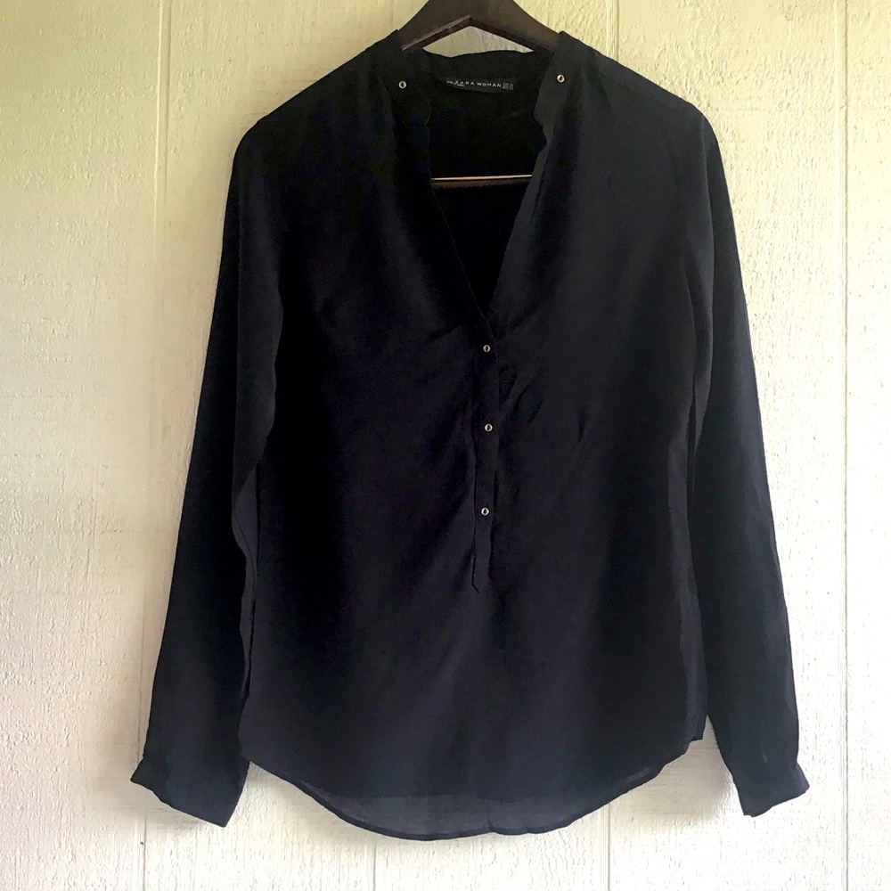 Zara black long sleeve blouse